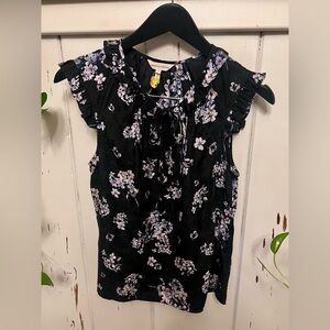 Rebecca Taylor Black and Purple Floral Blouse